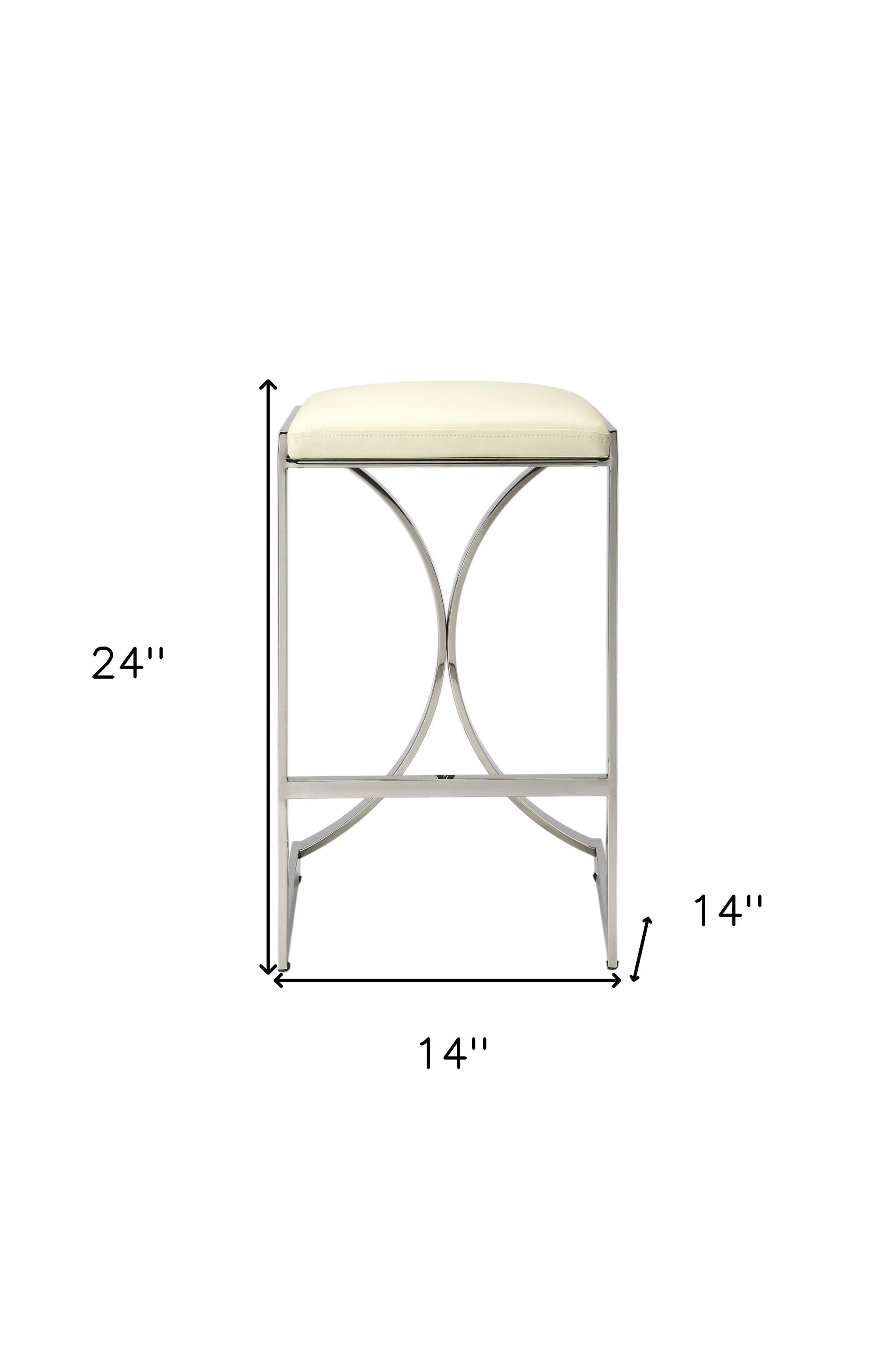 24" Off White and Silver Faux Leather and Iron Backless Counter Height Bar Chair Homeroots Living Room