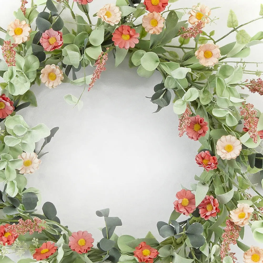 24" Pink and Green Artificial Spring Daisy Wreath Homeroots Home Decor