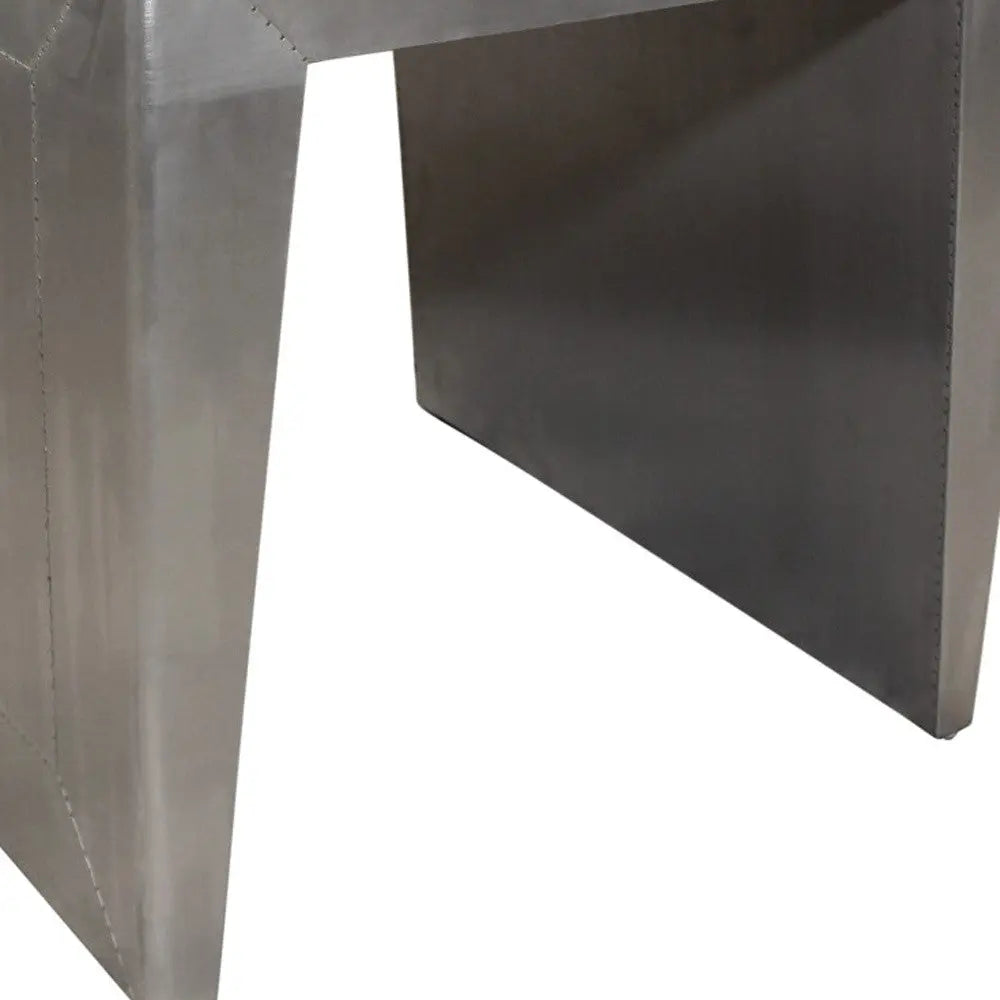 24" Silver Aluminum and Solid Wood Square Sled End Table Homeroots Living Room