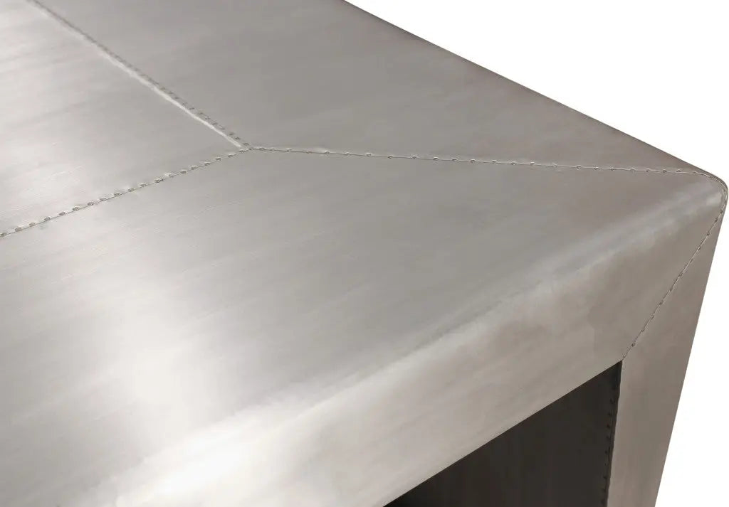 24" Silver Aluminum and Solid Wood Square Sled End Table Homeroots Living Room