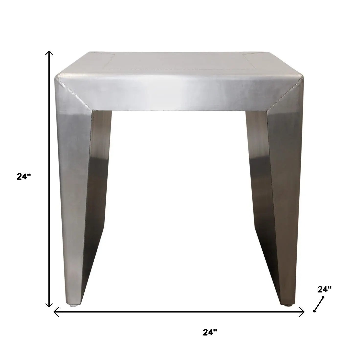 24" Silver Aluminum and Solid Wood Square Sled End Table Homeroots Living Room