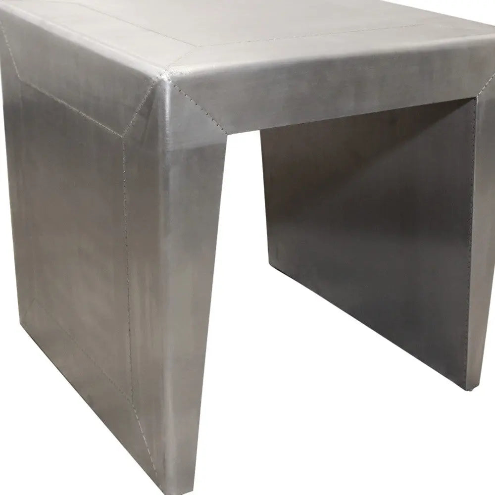 24" Silver Aluminum and Solid Wood Square Sled End Table Homeroots Living Room