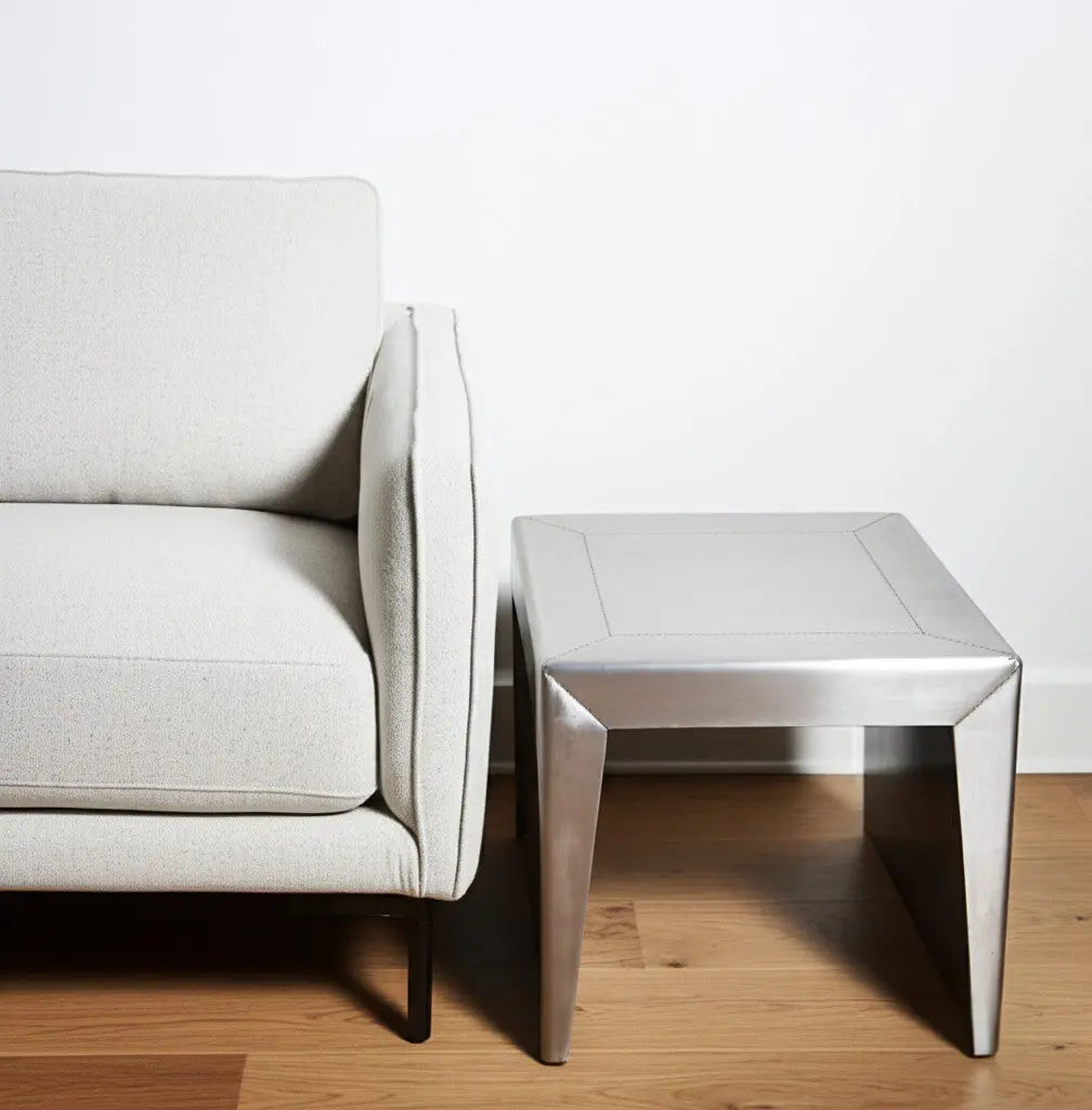 24" Silver Aluminum and Solid Wood Square Sled End Table Homeroots Living Room