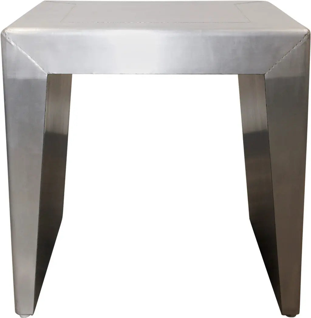 24" Silver Aluminum and Solid Wood Square Sled End Table Homeroots Living Room