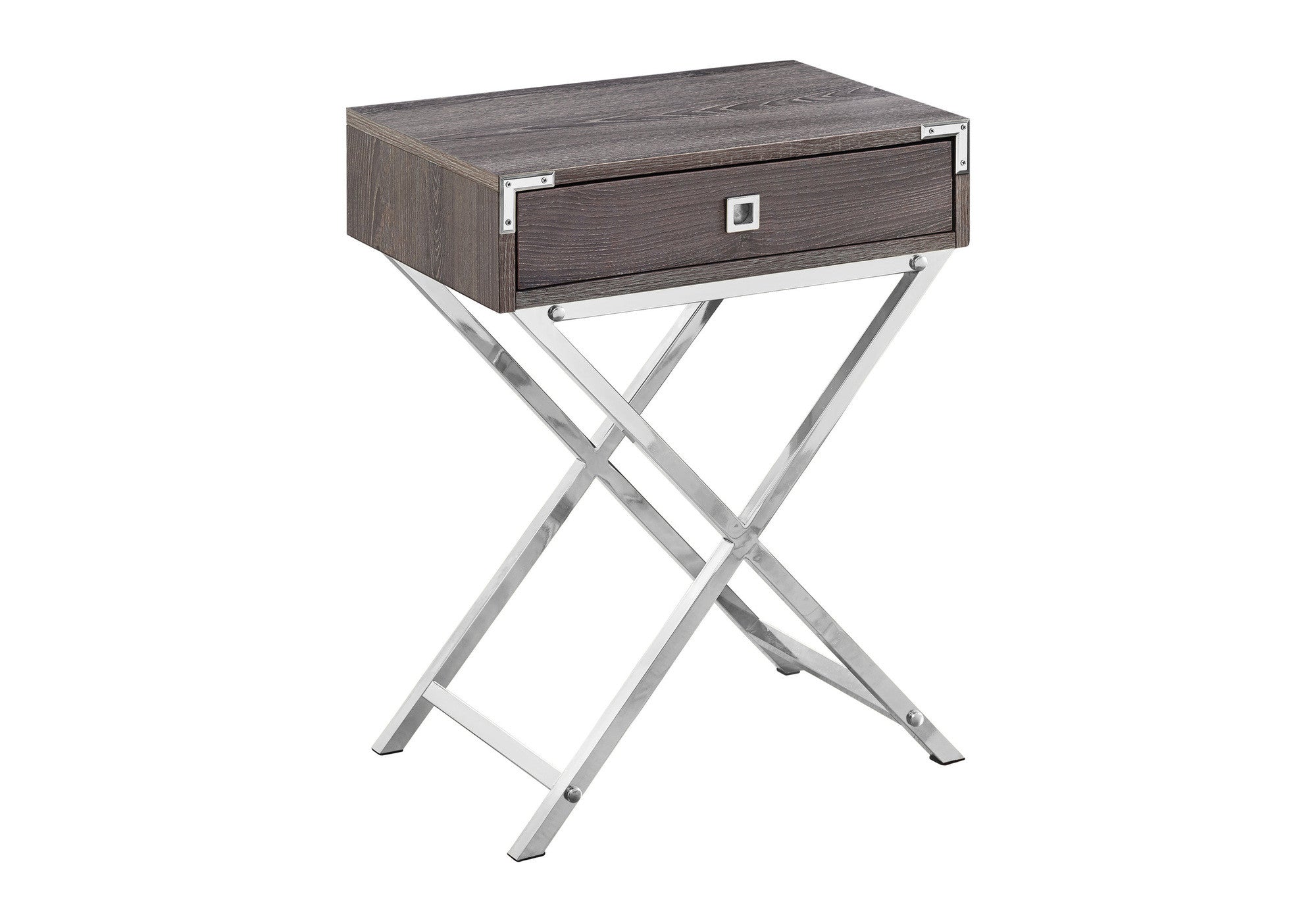 24" Silver And Deep Taupe Wood And Metal End Table With Drawer - GreatEagleInc