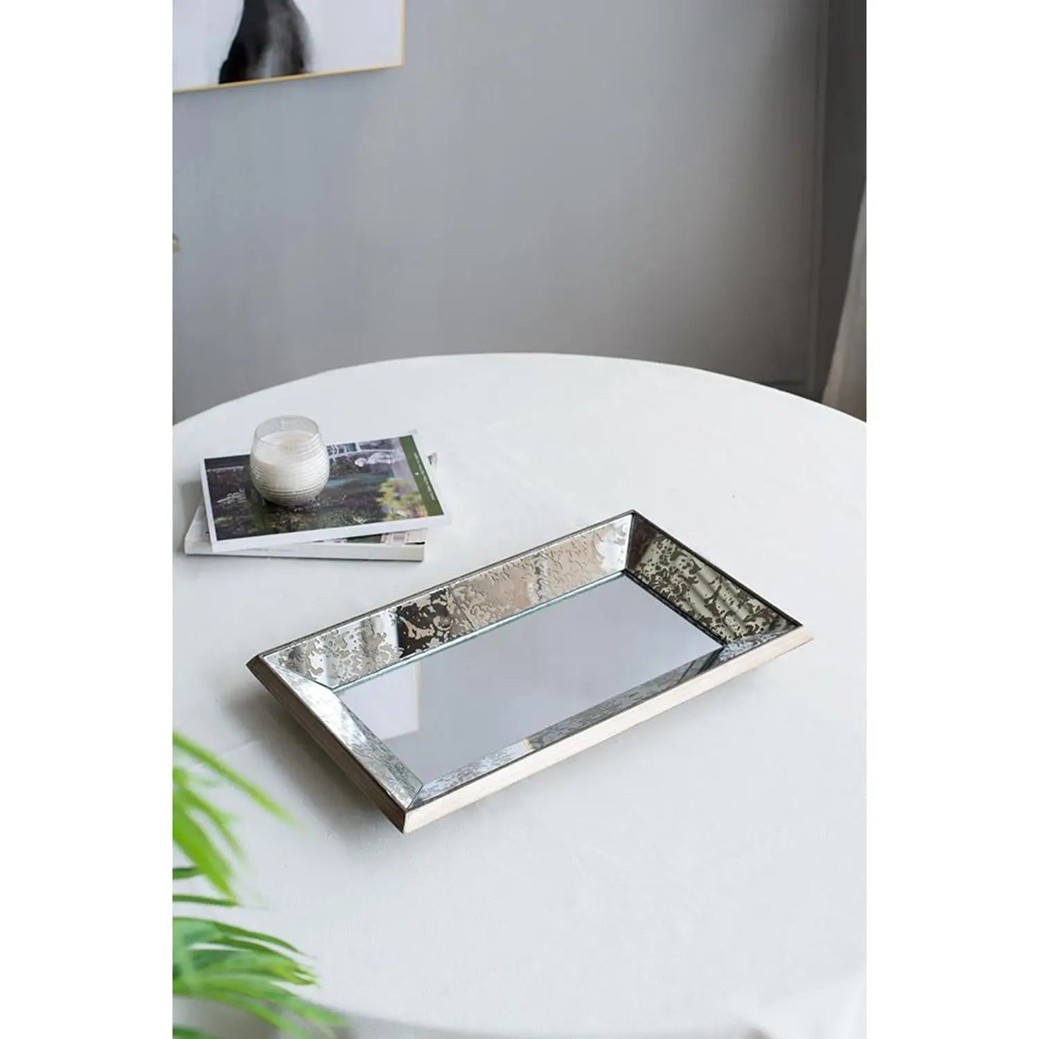24" Silver Glass Framed Accent Mirror - GreatEagleInc