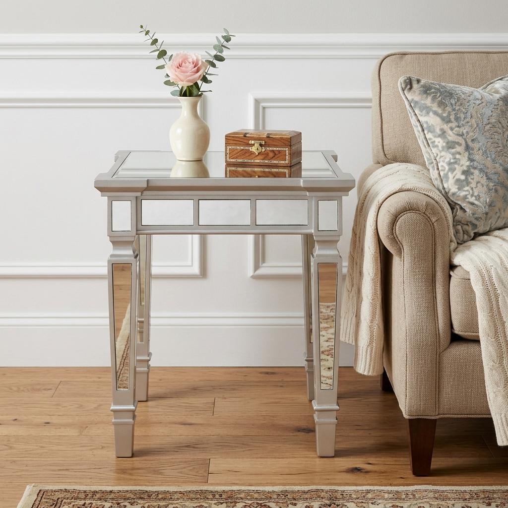 24" Silver Glass Square End Table Homeroots Living Room