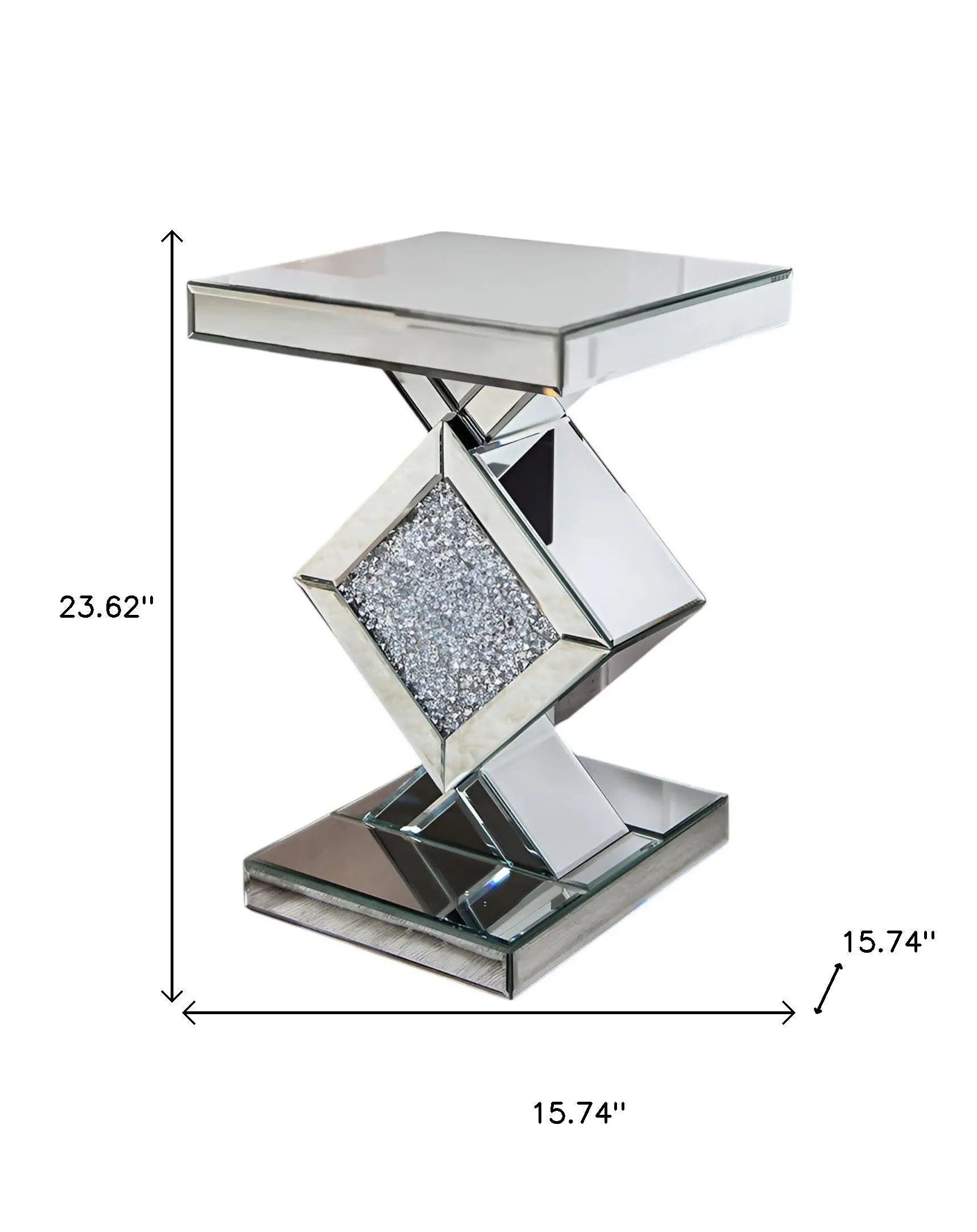 24" Silver Mirrored Glass And Faux Crystals End Table Homeroots Living Room