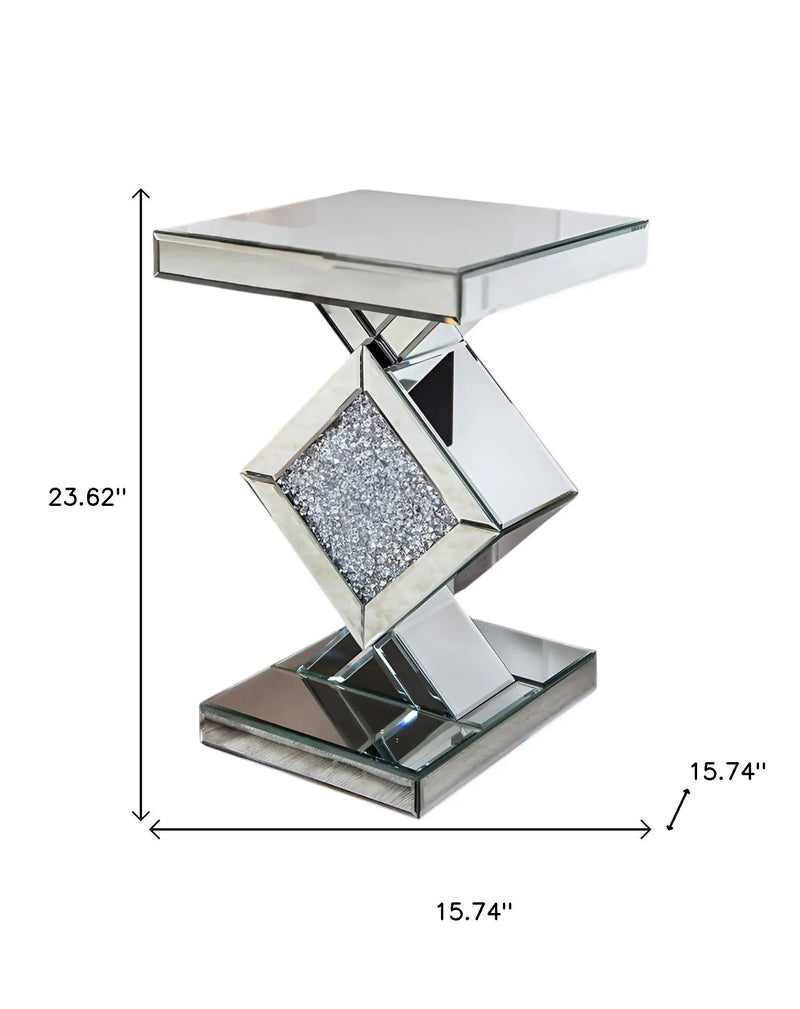 24" Silver Mirrored Glass And Faux Crystals End Table Homeroots Living Room