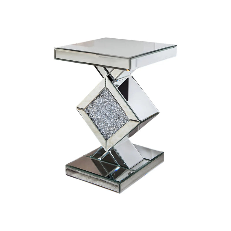 24" Silver Mirrored Glass And Faux Crystals End Table Homeroots Living Room