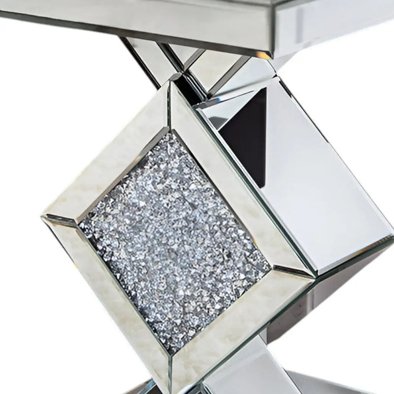 24" Silver Mirrored Glass And Faux Crystals End Table Homeroots Living Room