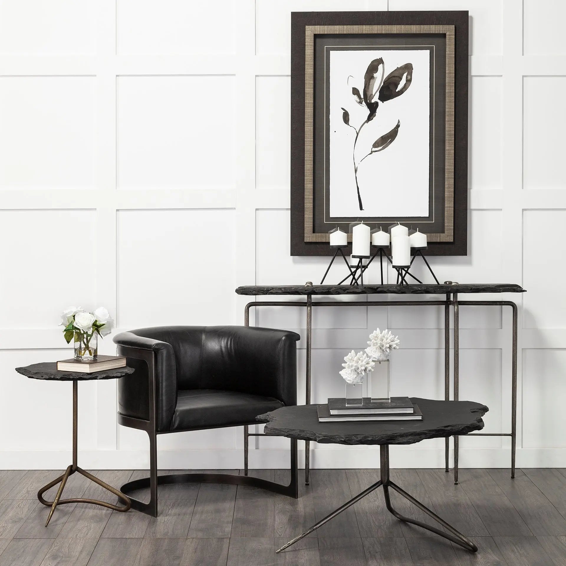 24" Slate Gray And Black Stone End Table - GreatEagleInc