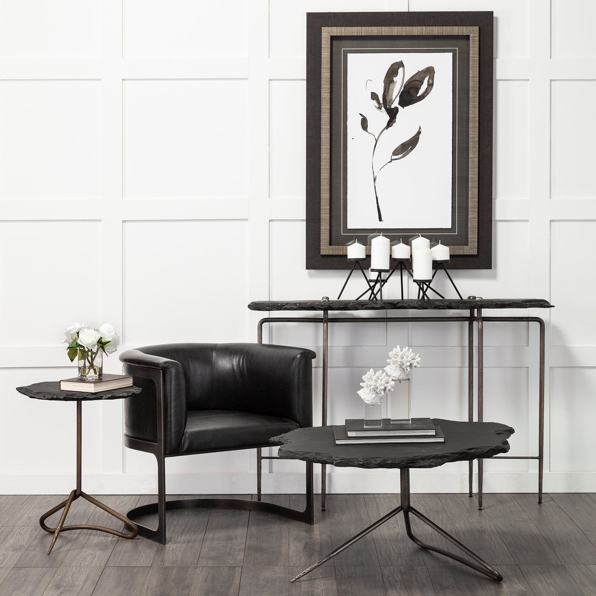 24" Slate Gray And Black Stone End Table - GreatEagleInc