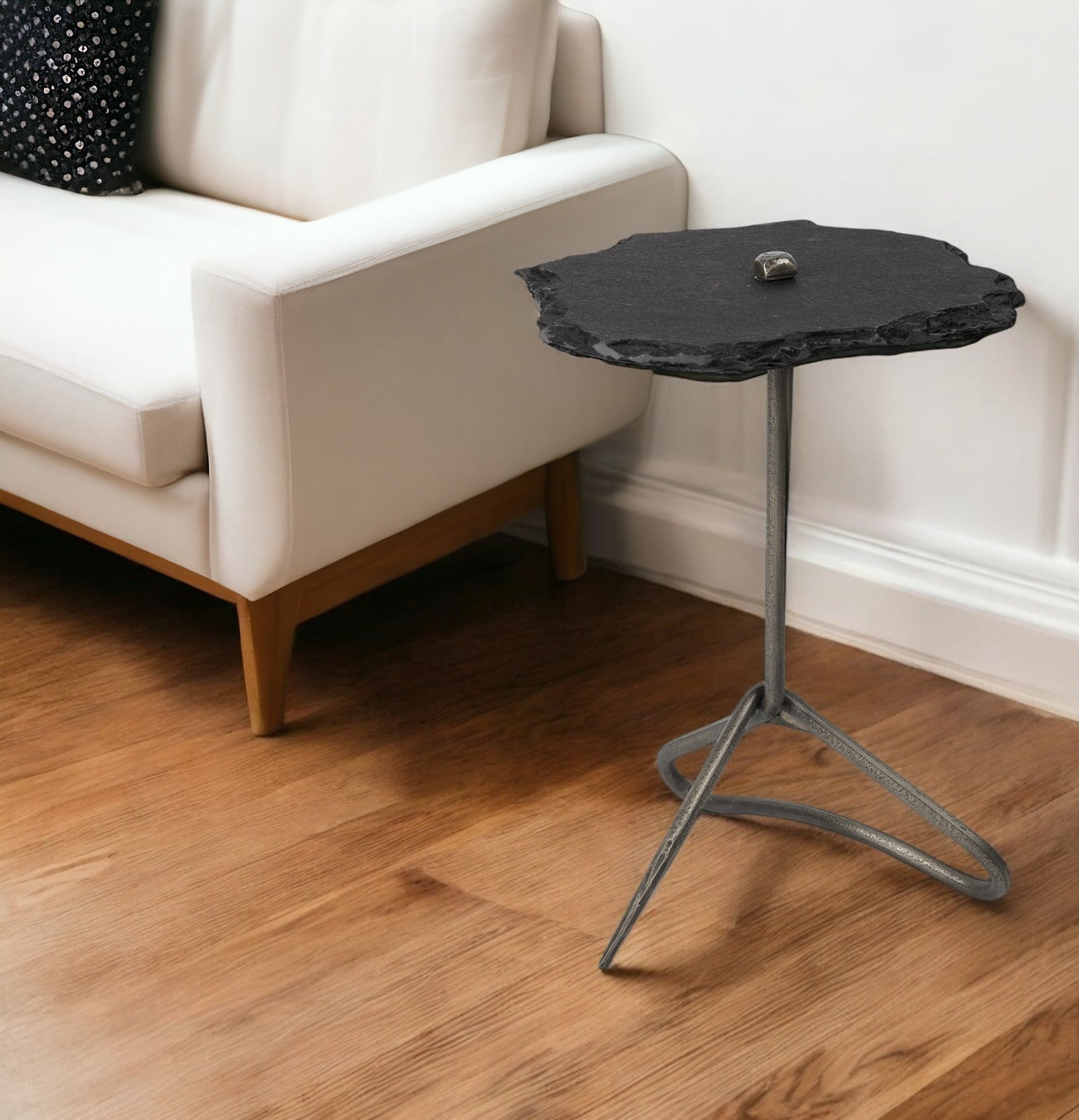 24" Slate Gray And Black Stone End Table - GreatEagleInc