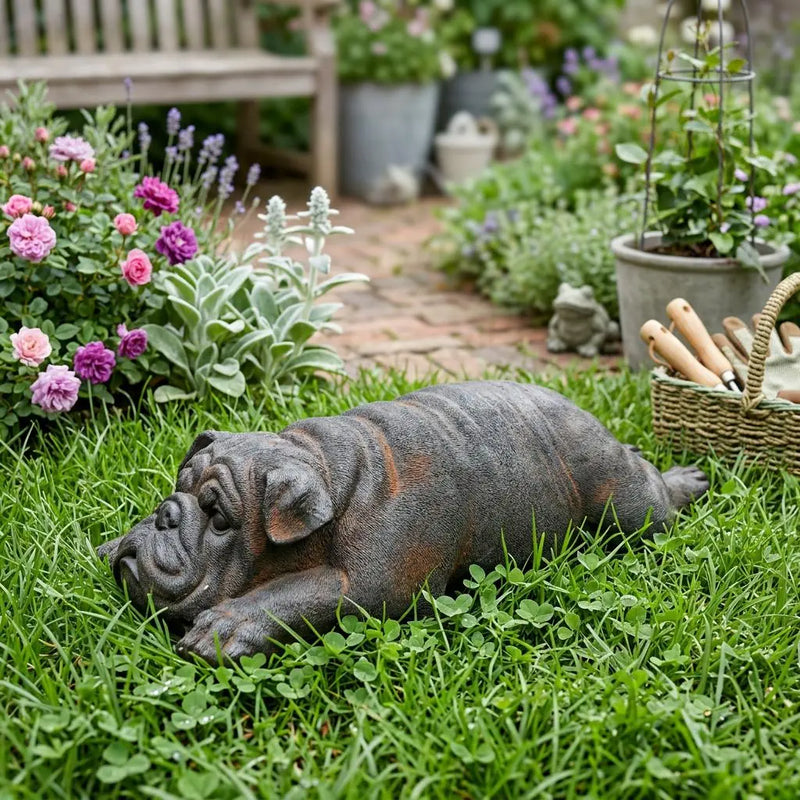 24" Sleepy Bulldog Indoor Outdoor Statue Homeroots Outdoor