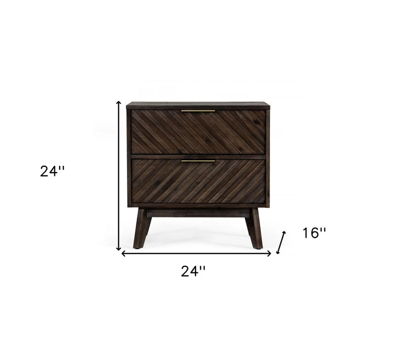 24" Solid Wood and Wood Two Drawer Nightstand Homeroots Bed & Bath