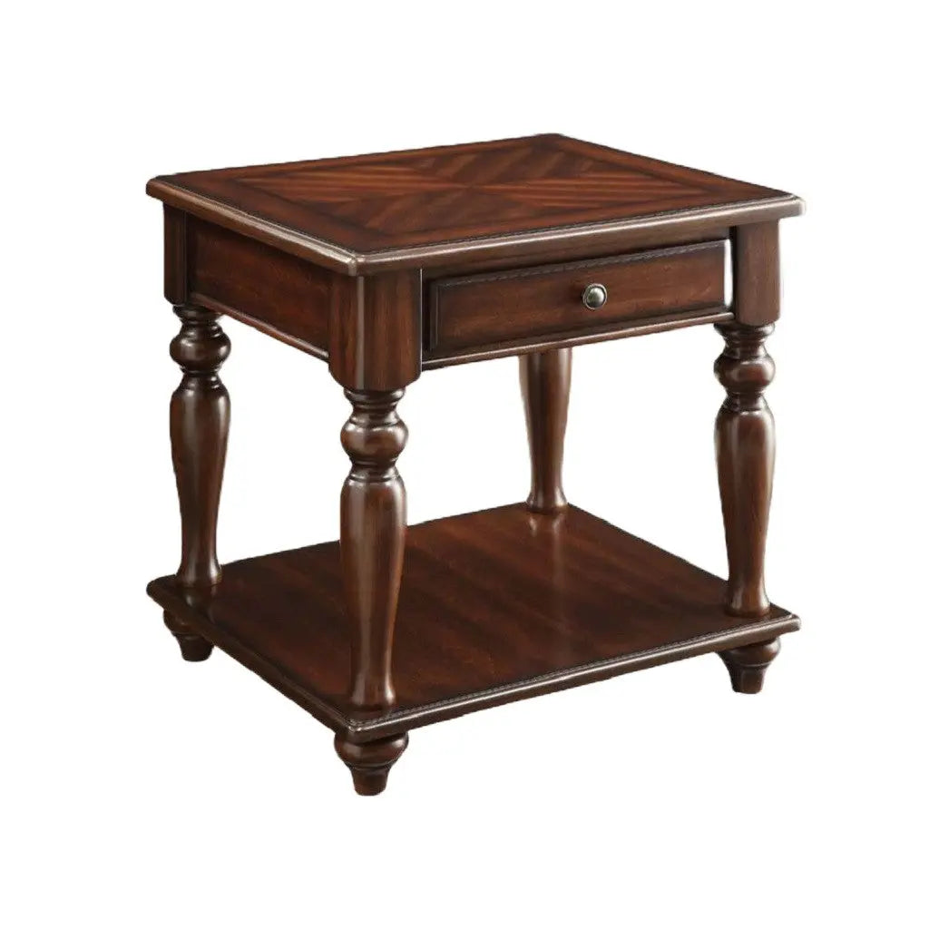24" Walnut Manufactured Wood Rectangular End Table With Drawer And Shelf Homeroots Living Room