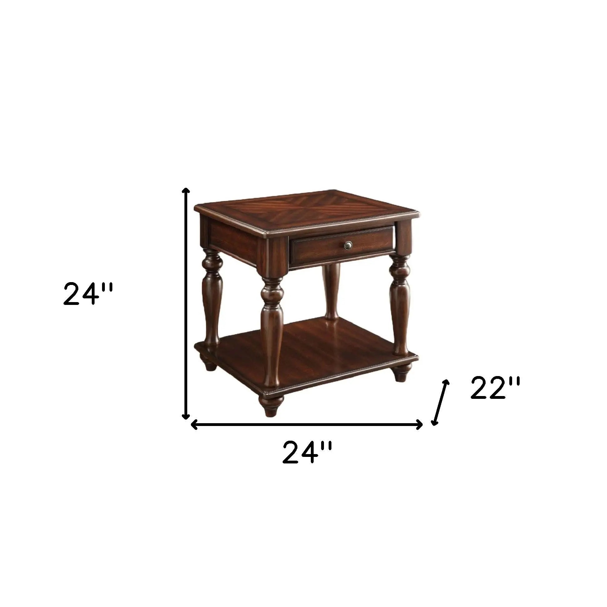 24" Walnut Manufactured Wood Rectangular End Table With Drawer And Shelf Homeroots Living Room