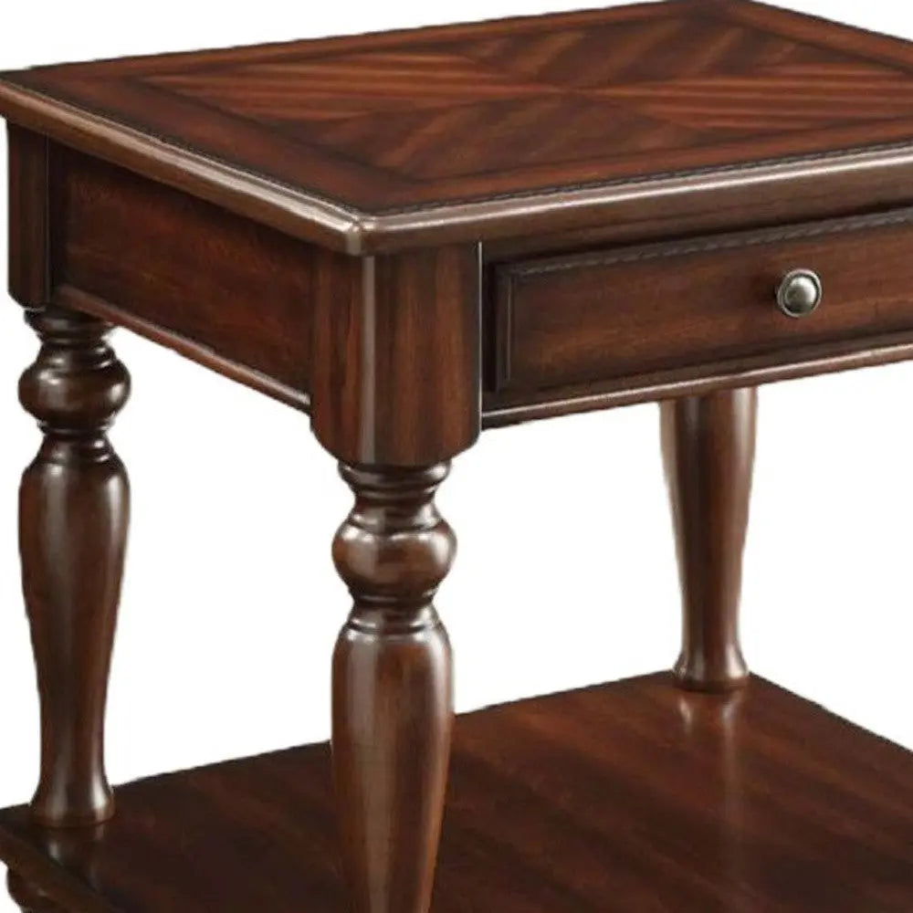 24" Walnut Manufactured Wood Rectangular End Table With Drawer And Shelf Homeroots Living Room