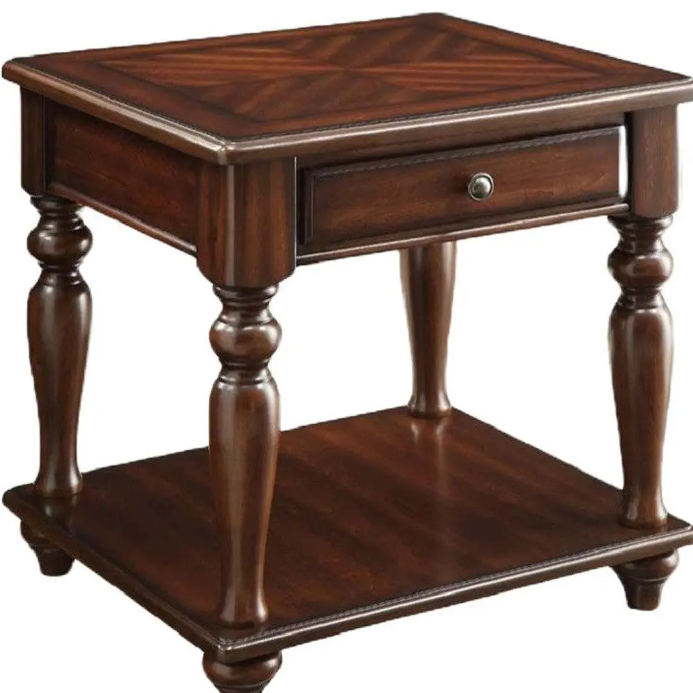 24" Walnut Manufactured Wood Rectangular End Table With Drawer And Shelf Homeroots Living Room