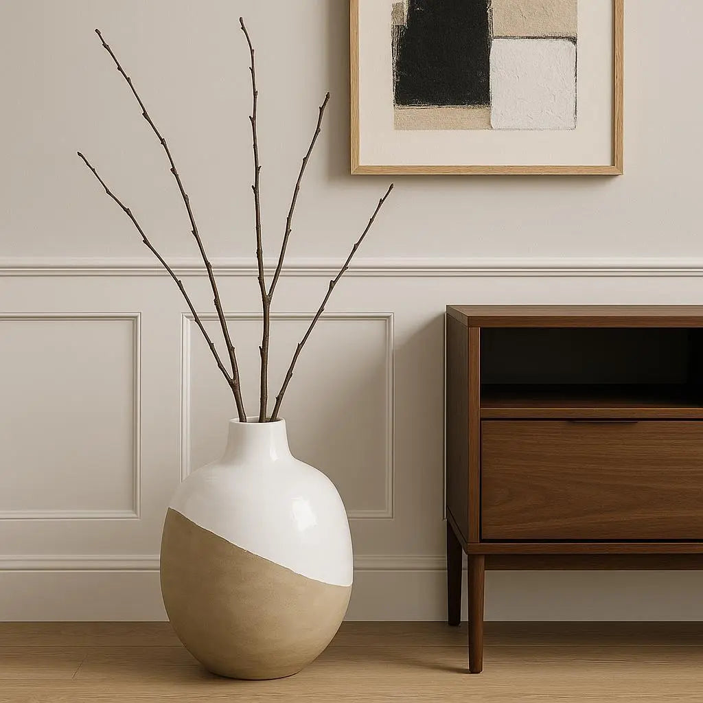 24" White And Beige Ombre Ceramic Round Floor Vase Homeroots Home Decor