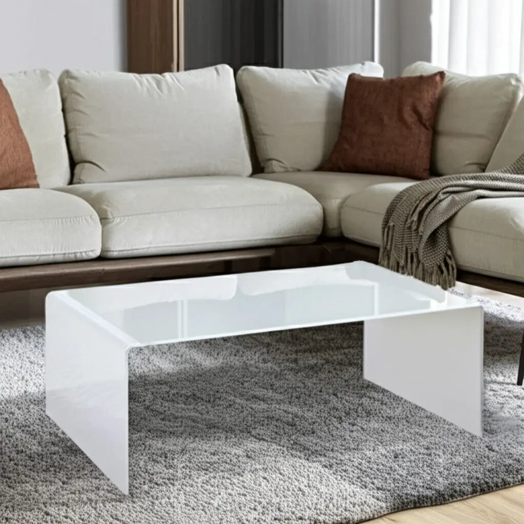 24" White Glass Sled Coffee Table Homeroots Living Room
