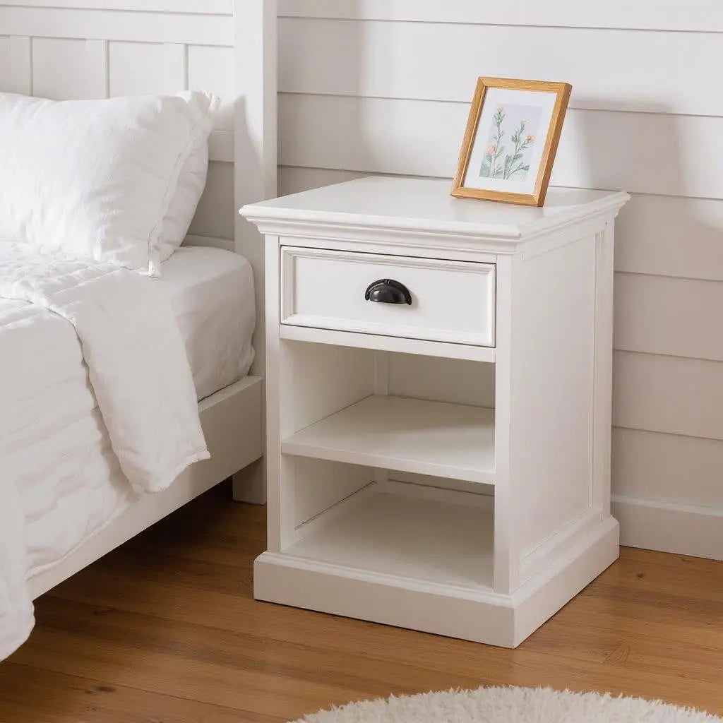24" White Solid Wood Distressed One Drawer Nightstand - GreatEagleInc