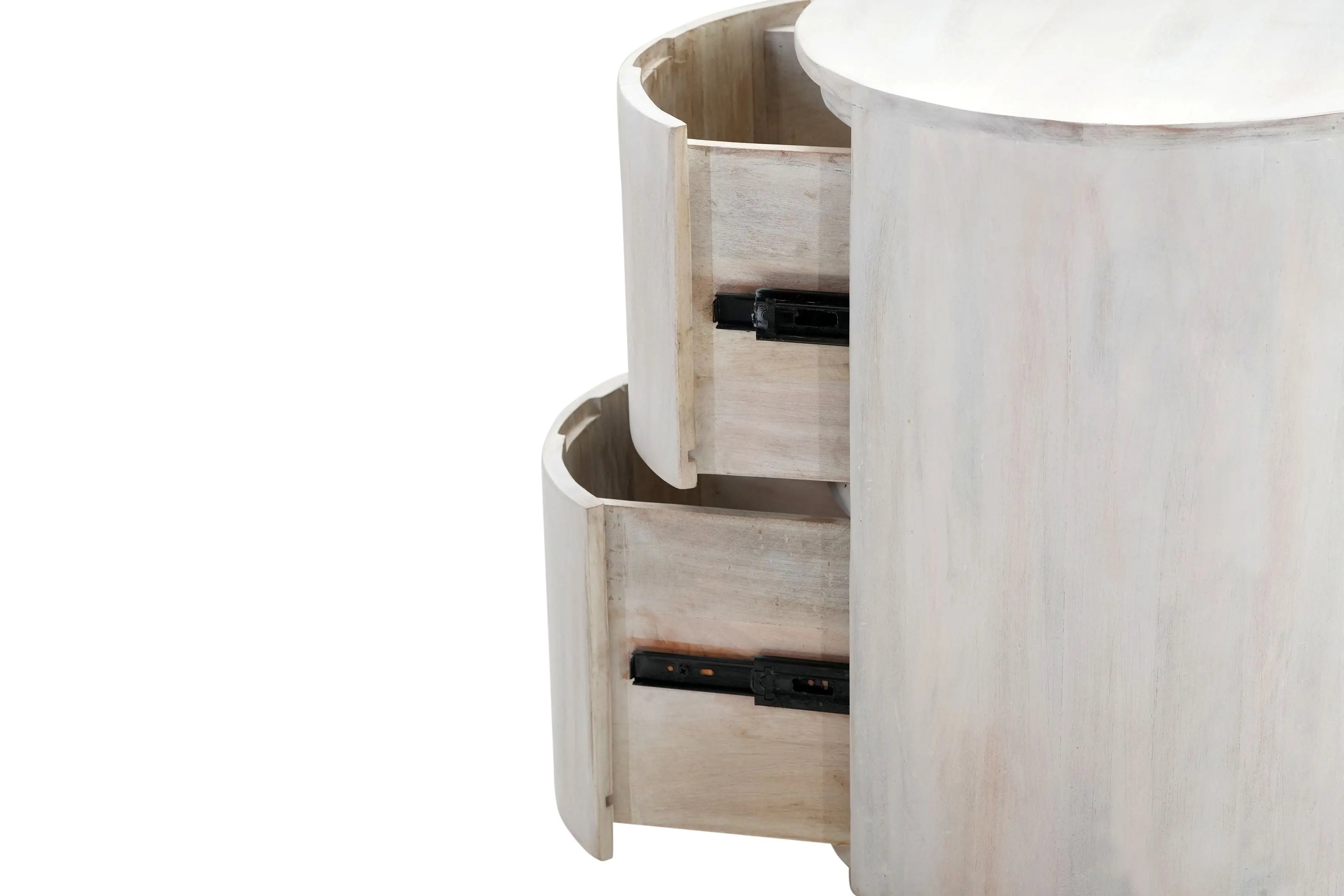 24" White Solid Wood Round Drum End Table With Two Drawers Homeroots Living Room