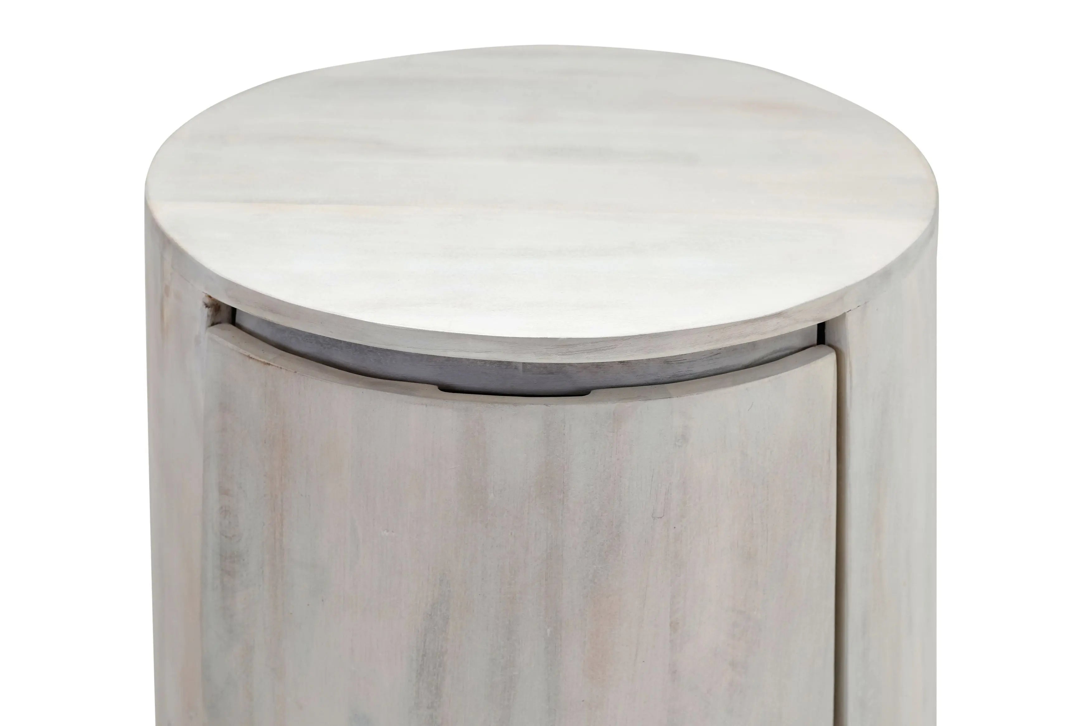 24" White Solid Wood Round Drum End Table With Two Drawers Homeroots Living Room