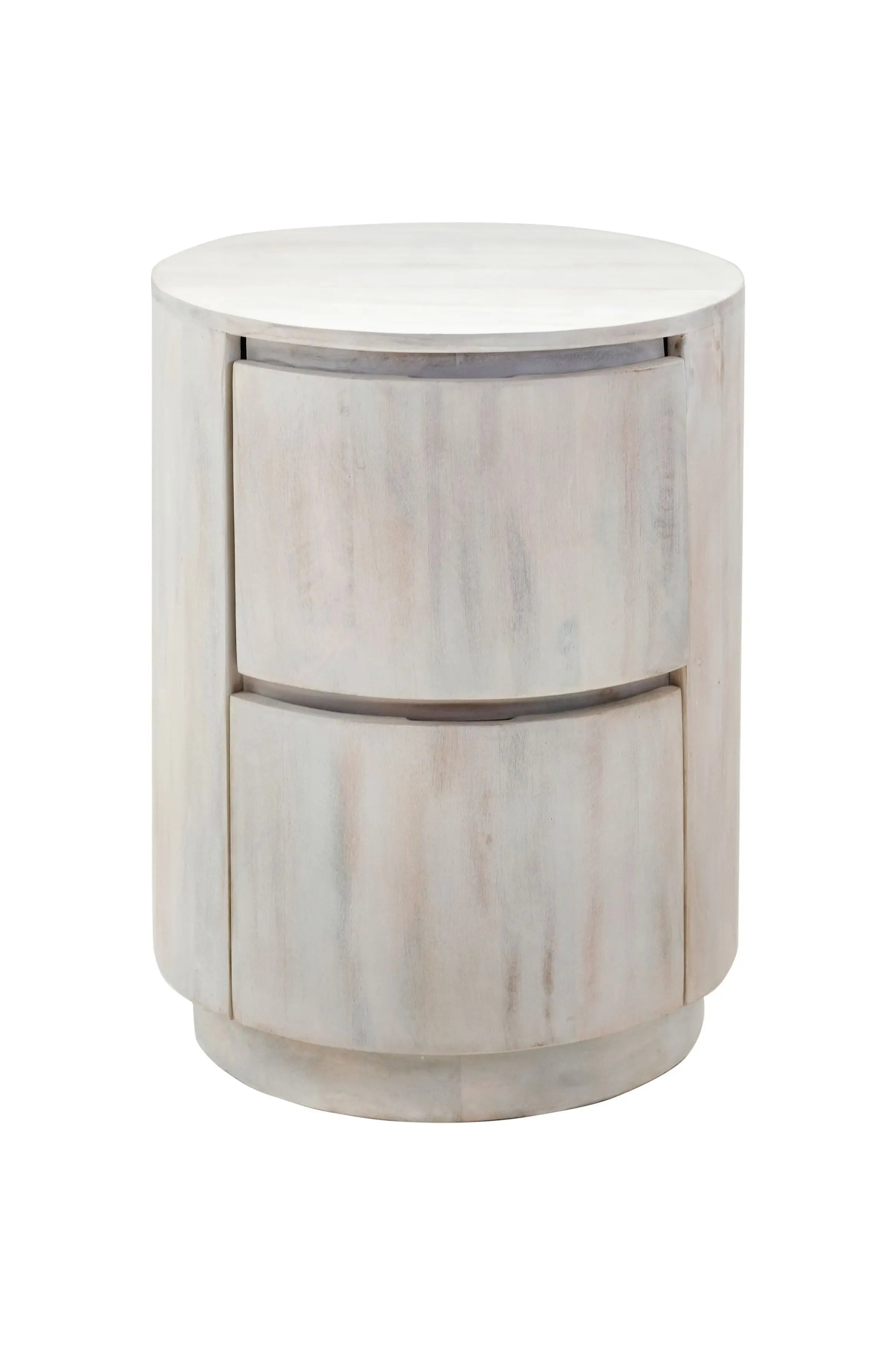 24" White Solid Wood Round Drum End Table With Two Drawers Homeroots Living Room