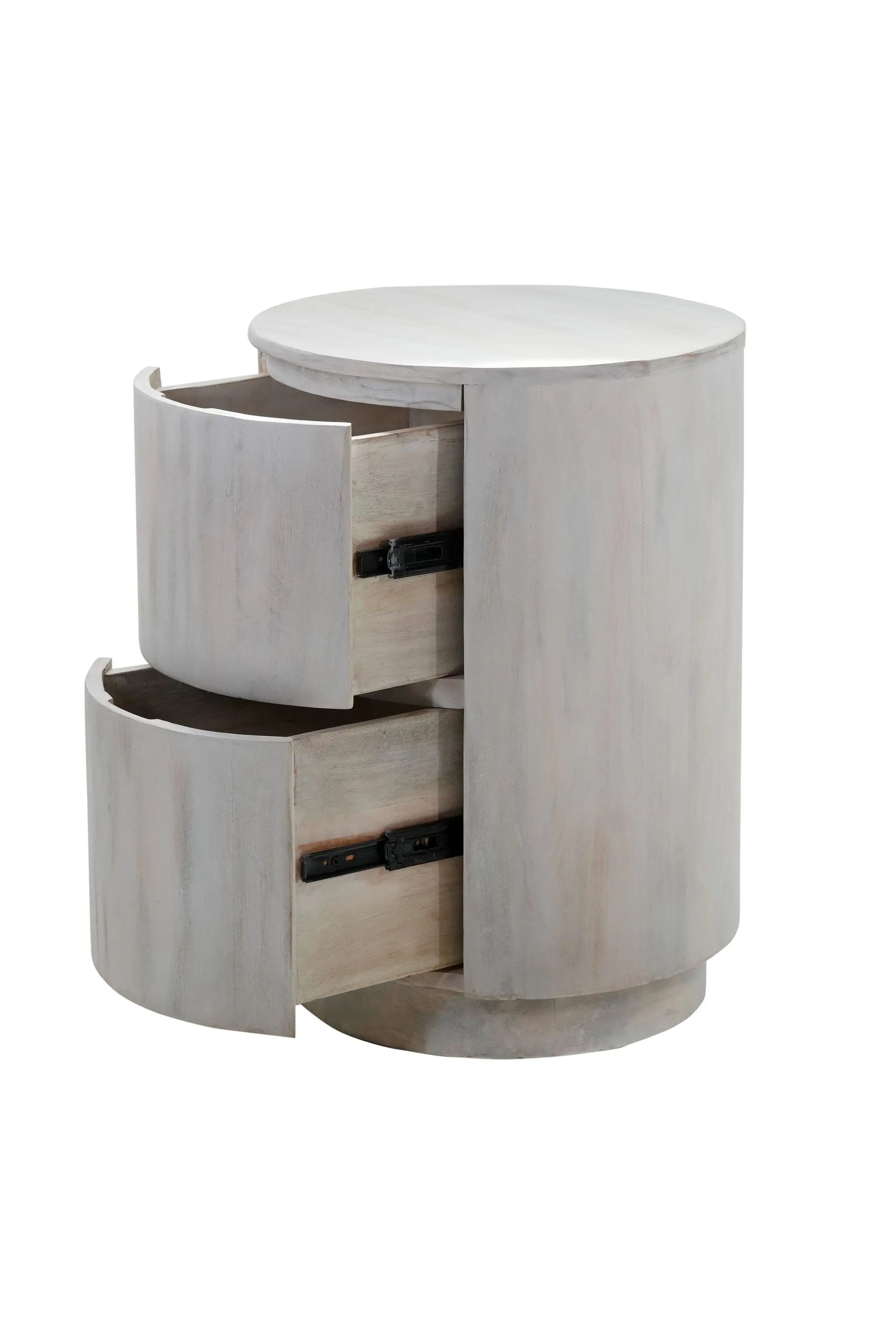 24" White Solid Wood Round Drum End Table With Two Drawers Homeroots Living Room