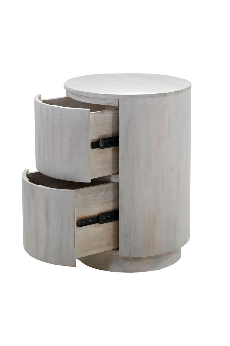 24" White Solid Wood Round Drum End Table With Two Drawers Homeroots Living Room