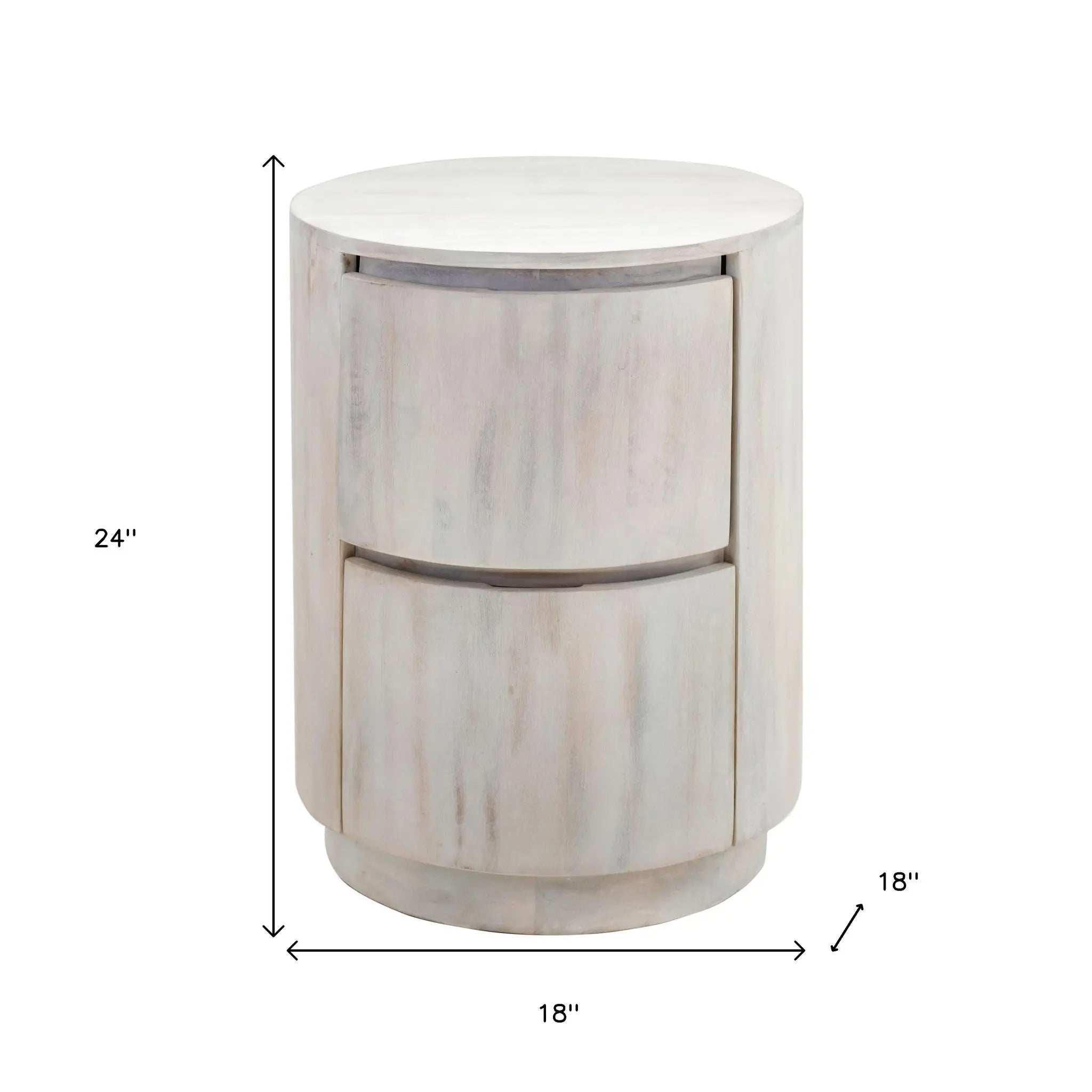 24" White Solid Wood Round Drum End Table With Two Drawers Homeroots Living Room