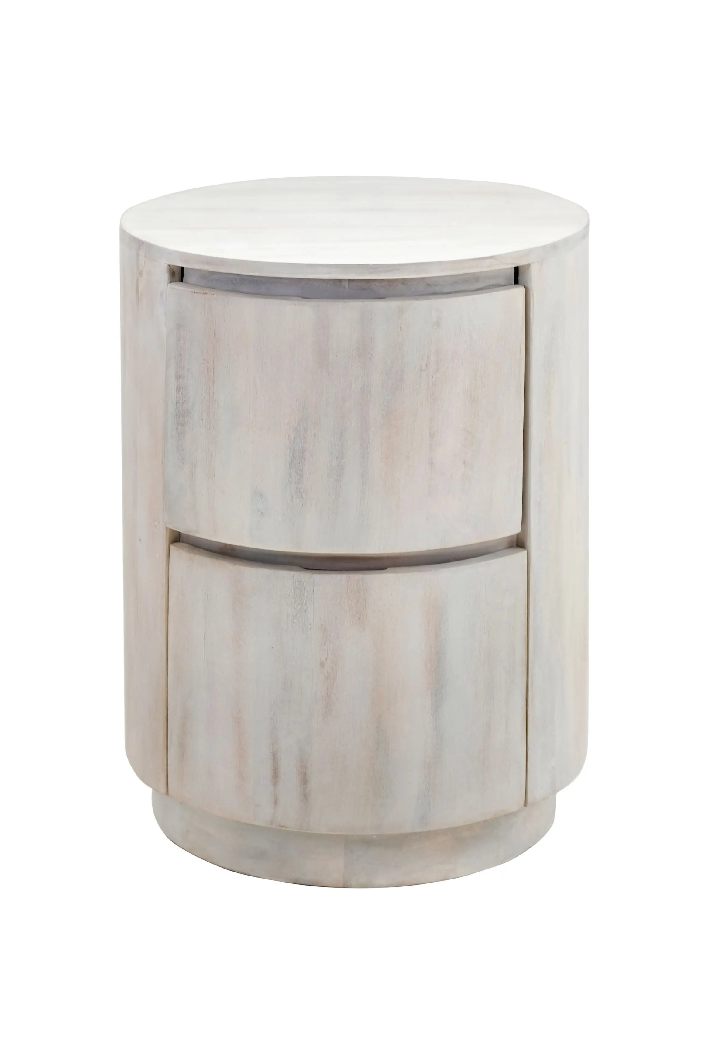 24" White Solid Wood Round Drum End Table With Two Drawers Homeroots Living Room