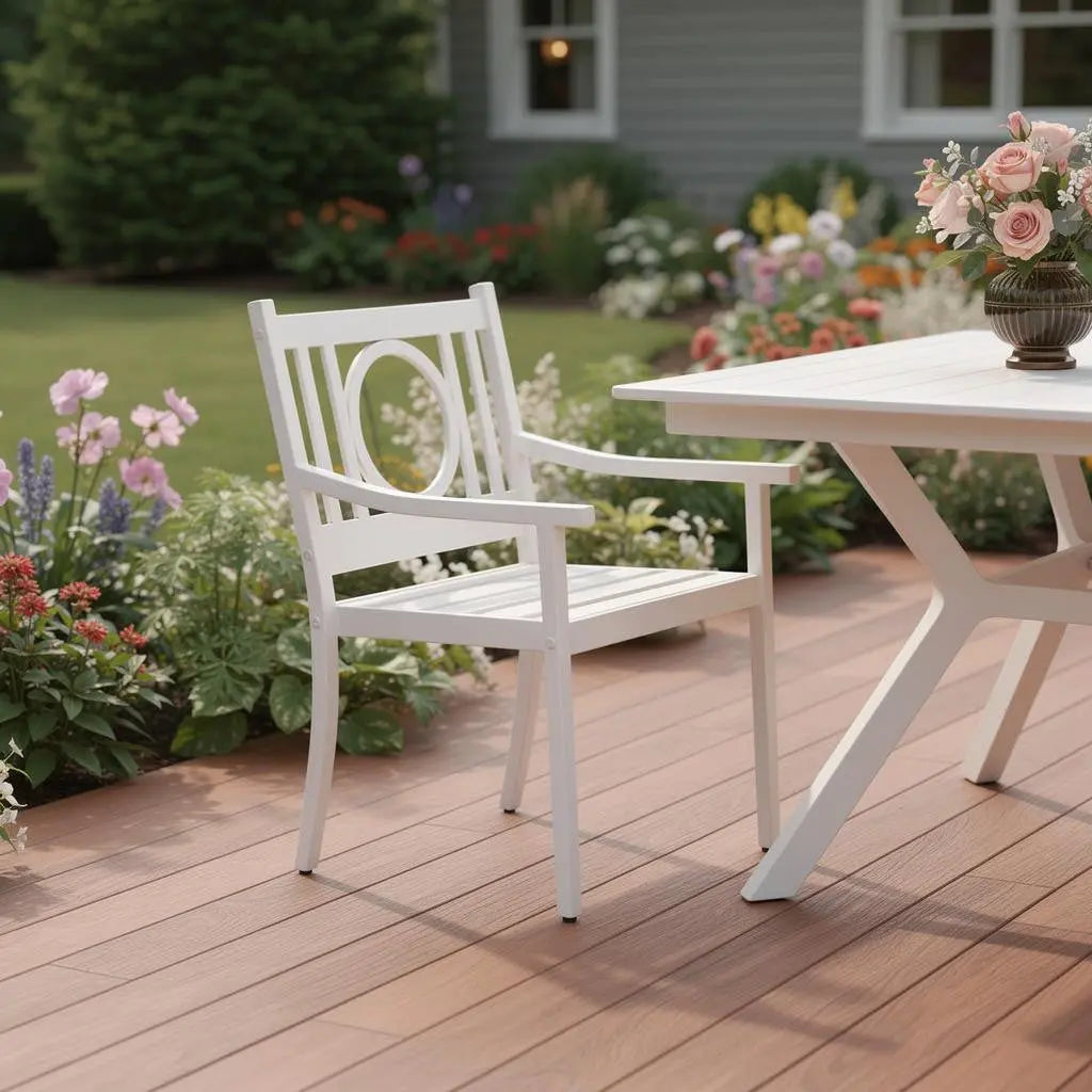 24" White Steel Geo Back Outdoor Arm Chair Homeroots Outdoor
