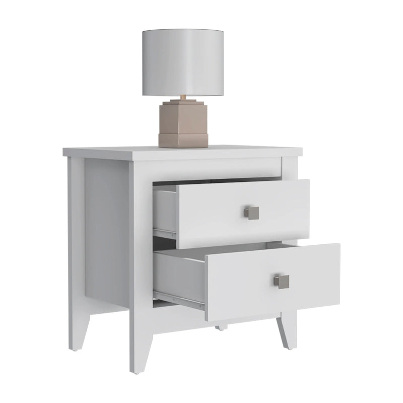 24" White Two Drawer Faux Wood Nightstand Homeroots Bed & Bath