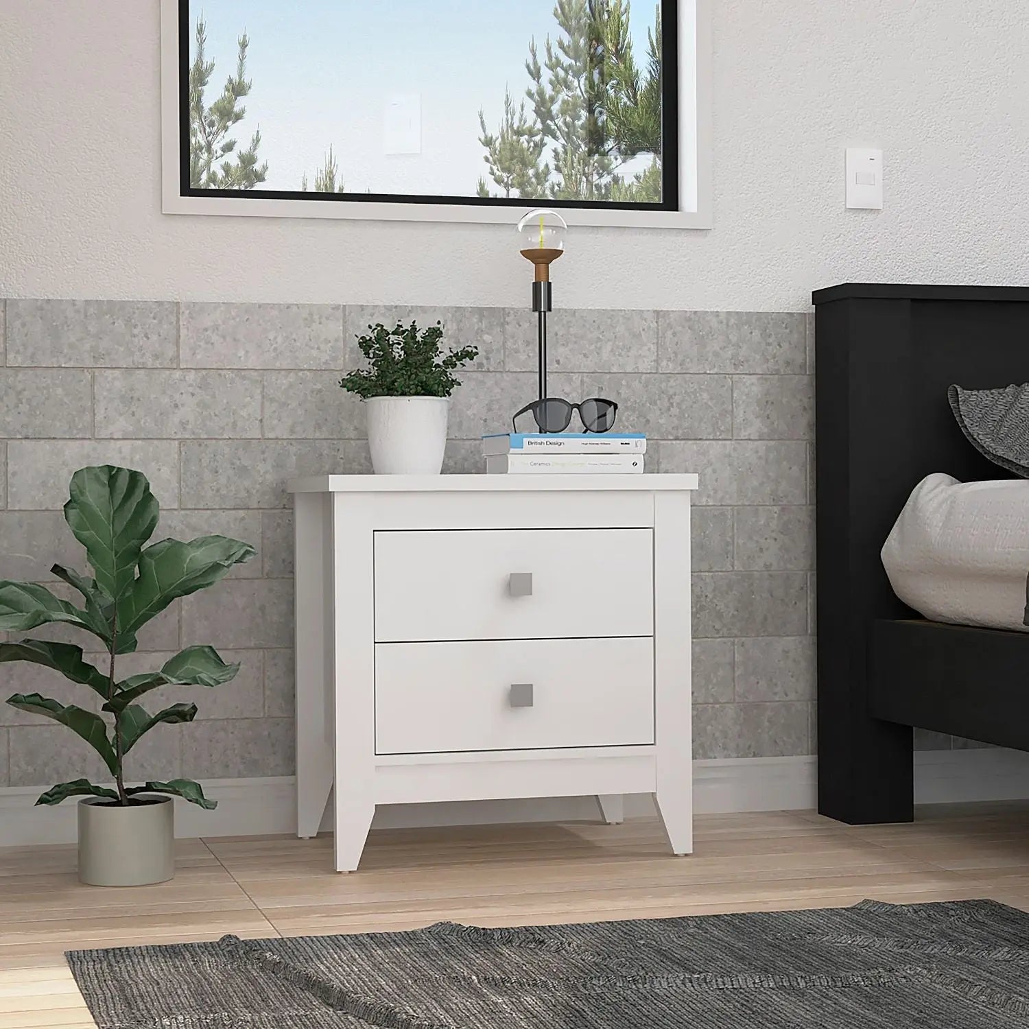 24" White Two Drawer Faux Wood Nightstand Homeroots Bed & Bath
