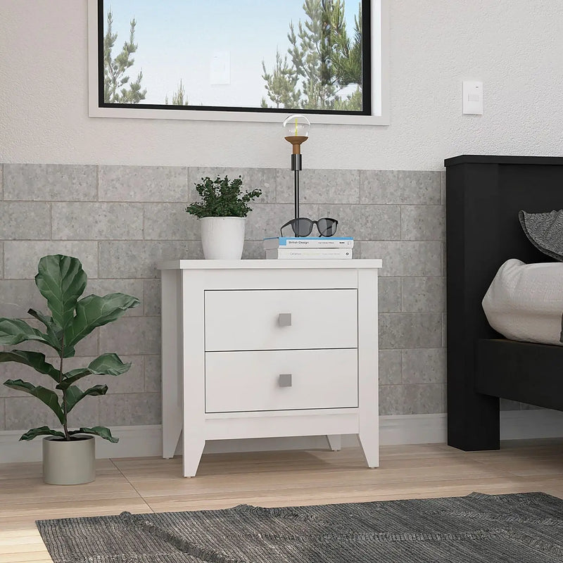 24" White Two Drawer Faux Wood Nightstand Homeroots Bed & Bath