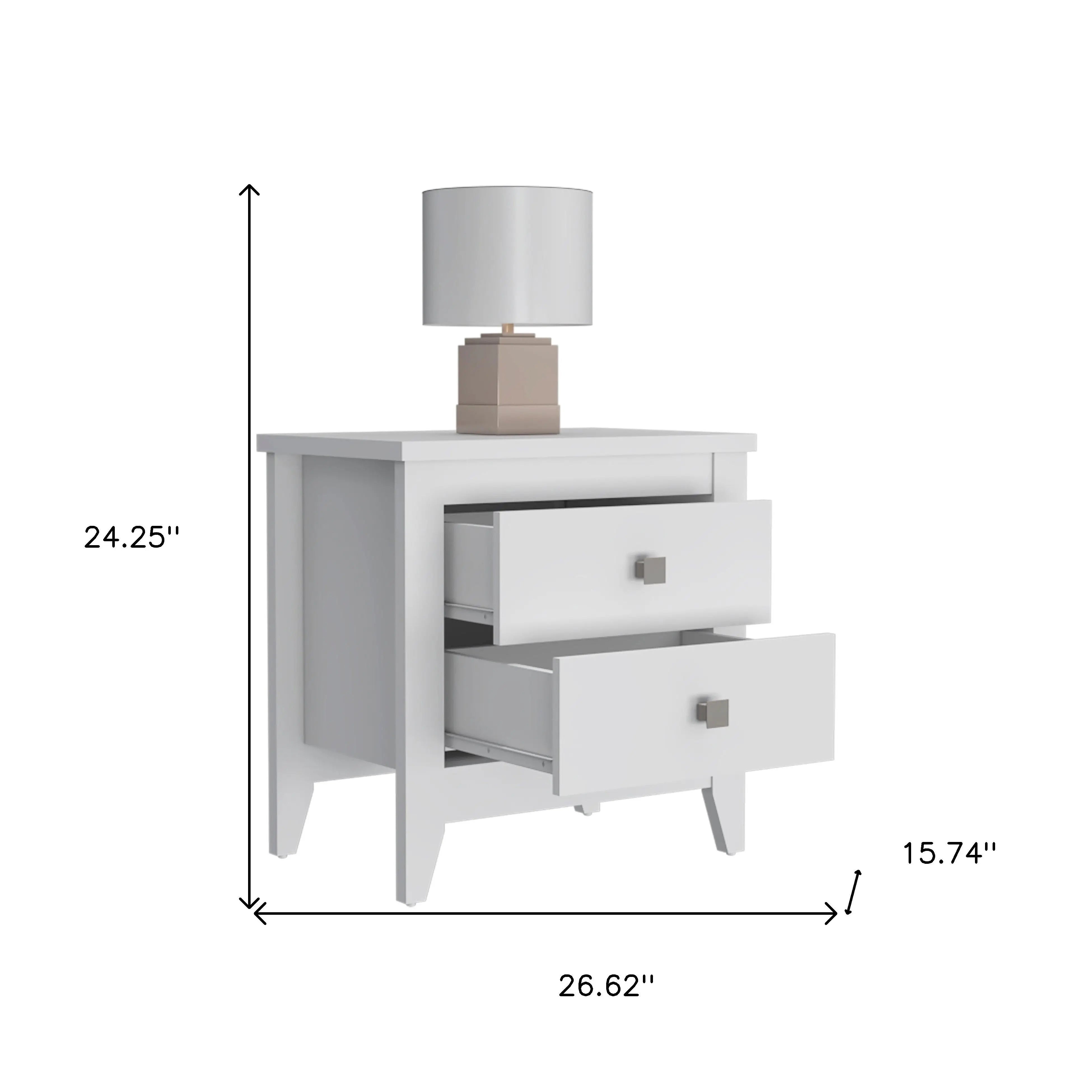 24" White Two Drawer Faux Wood Nightstand Homeroots Bed & Bath