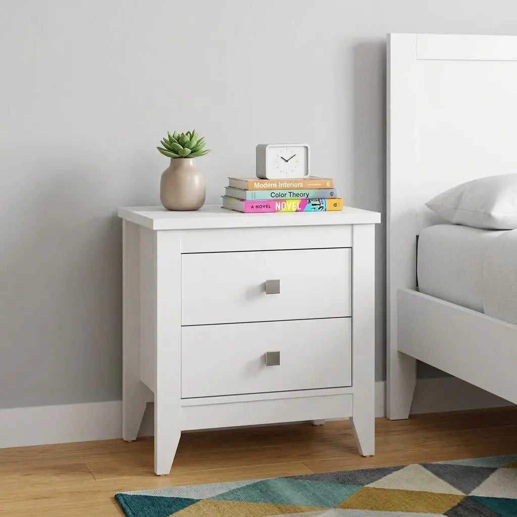 24" White Two Drawer Faux Wood Nightstand Homeroots Bed & Bath