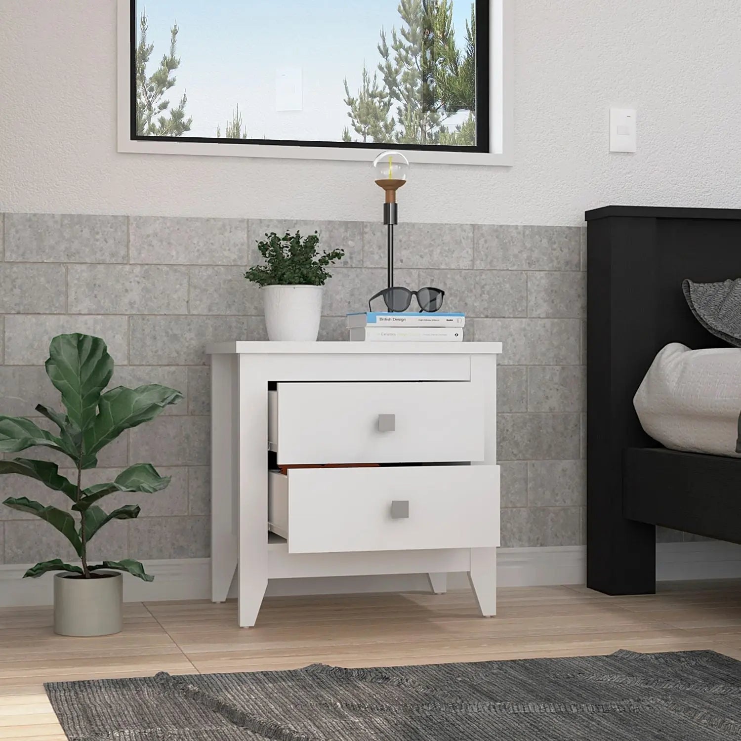24" White Two Drawer Faux Wood Nightstand Homeroots Bed & Bath