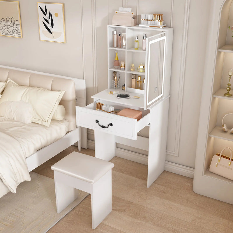 24" White Wood Mirrored Vanity Table And Lights Homeroots Living Room
