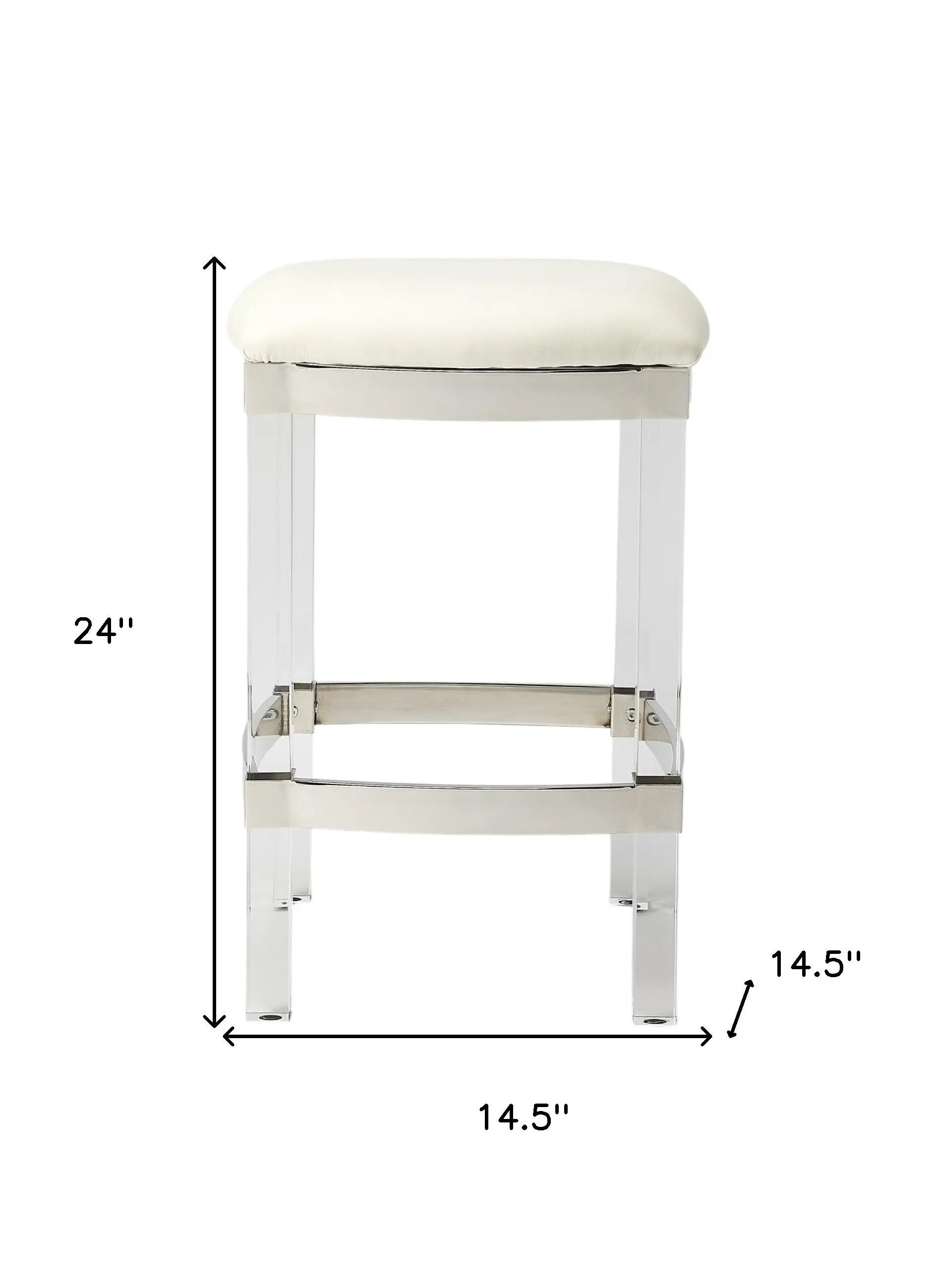 24" White and Clear Stainless Steel and Acrylic Backless Counter Height Bar Chair Homeroots Living Room