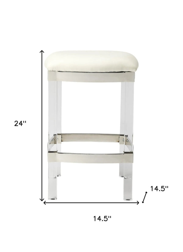 24" White and Clear Stainless Steel and Acrylic Backless Counter Height Bar Chair Homeroots Living Room
