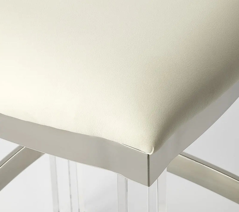 24" White and Clear Stainless Steel and Acrylic Backless Counter Height Bar Chair Homeroots Living Room