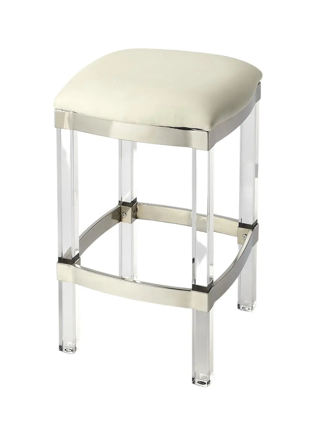 24" White and Clear Stainless Steel and Acrylic Backless Counter Height Bar Chair Homeroots Living Room
