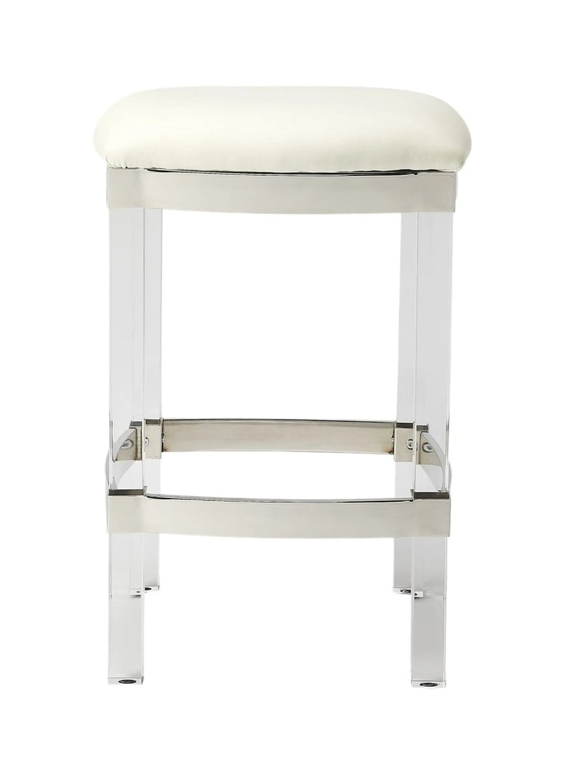 24" White and Clear Stainless Steel and Acrylic Backless Counter Height Bar Chair Homeroots Living Room