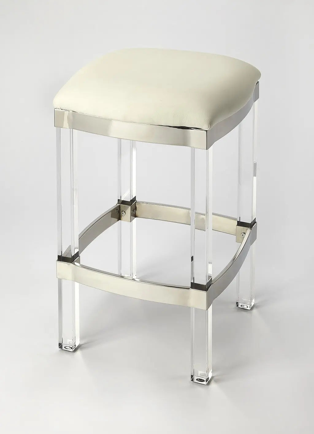 24" White and Clear Stainless Steel and Acrylic Backless Counter Height Bar Chair Homeroots Living Room