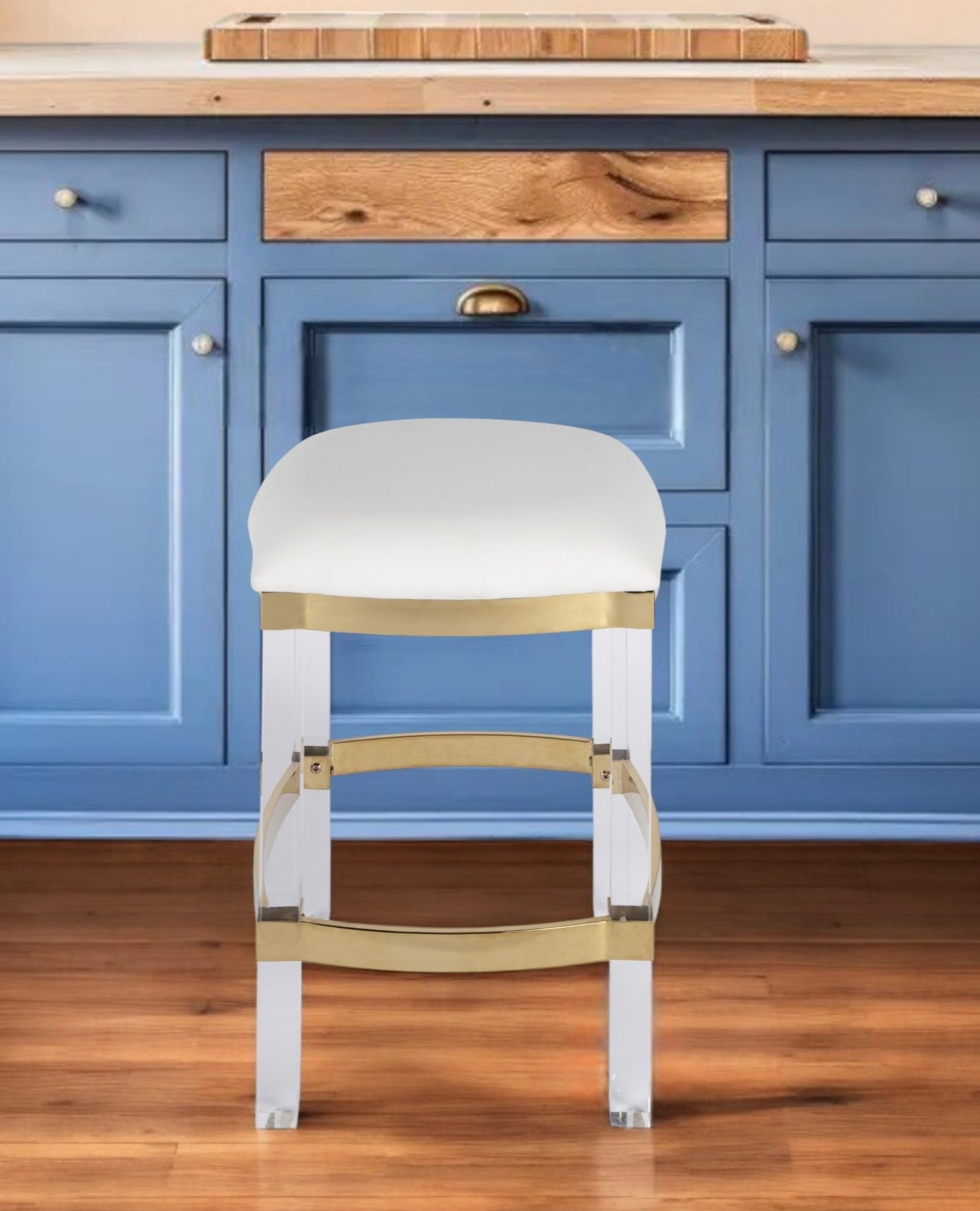 24" White and Clear Stainless Steel and Steel Backless Counter Height Bar Chair - GreatEagleInc
