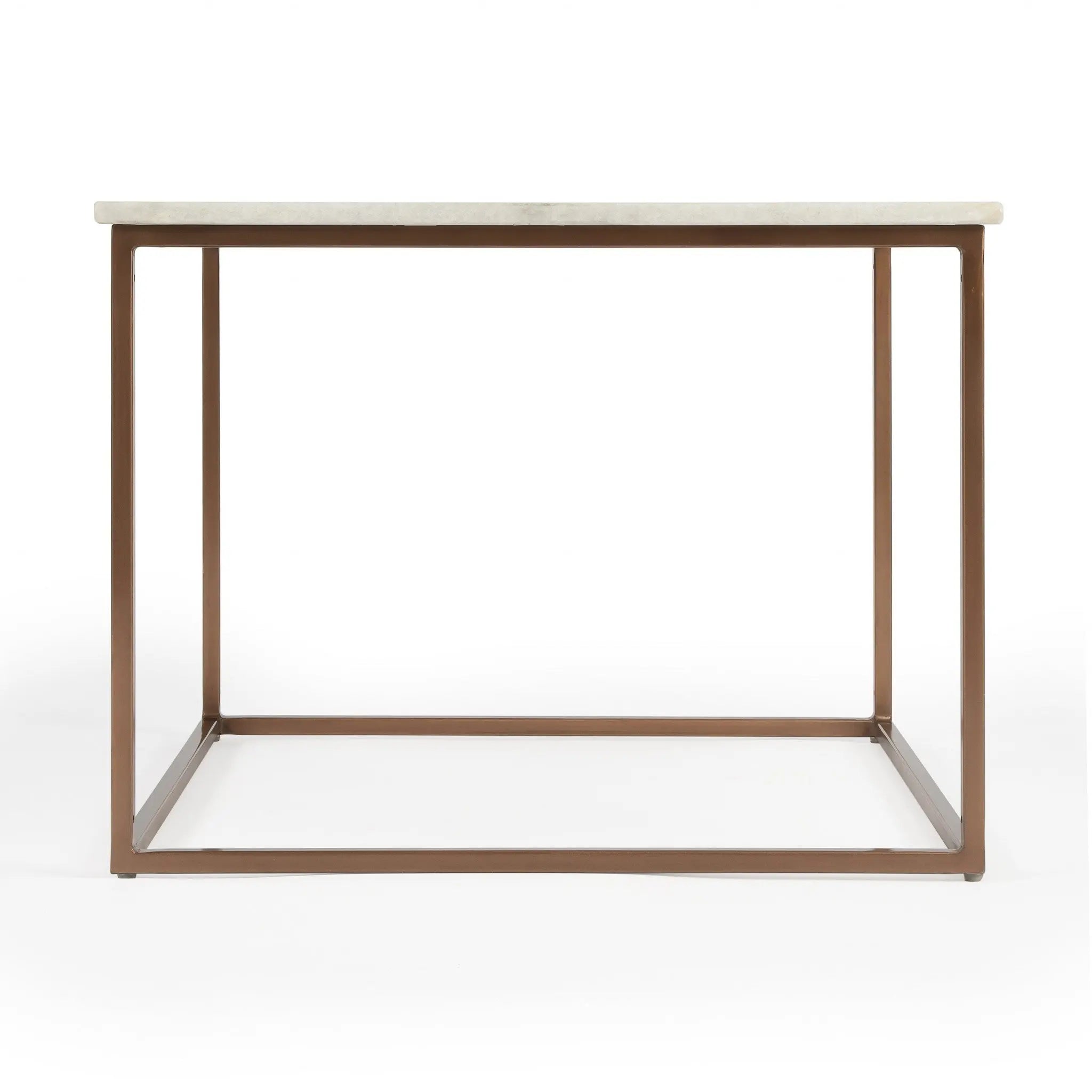 24" White and Copper Genuine Marble and Metal Square Coffee Table Homeroots Living Room